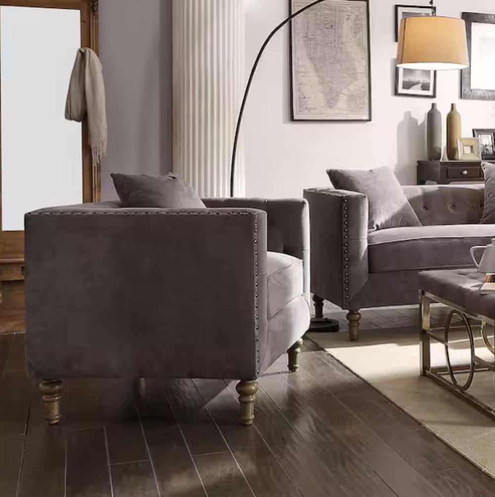 English Elm Sidonia Tufted Velvet Club Chair with Nailhead Trim and Down Feather Seat Cushion B2726P411572