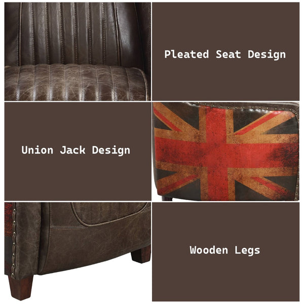 English Elm Brancaster Top Grain Leather Accent Chair with Oak Legs for Modern Living Rooms B2726P509299