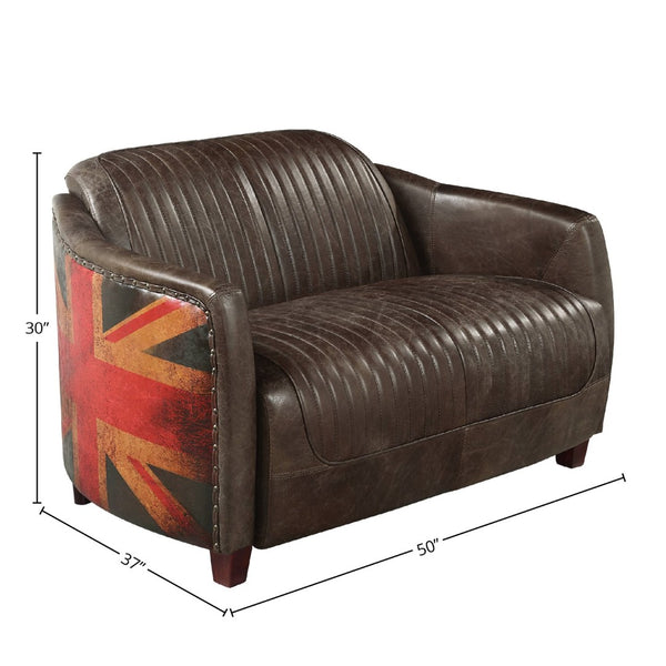 English Elm Brancaster Top Grain Leather Loveseat with Oak Legs Tailored for Den or Study B2726P509300
