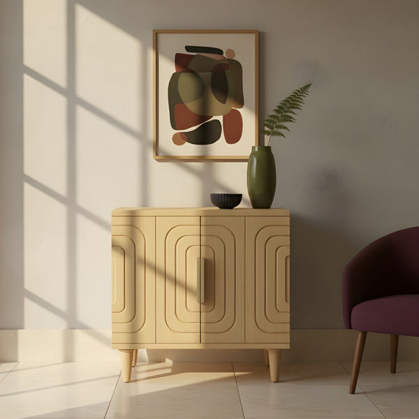 English Elm Lore Oak Finished Storage Cabinet with Tapered Legs for Living Room or Entryway B2726P511588
