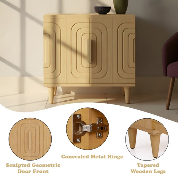 English Elm Lore Oak Finished Storage Cabinet with Tapered Legs for Living Room or Entryway B2726P511588