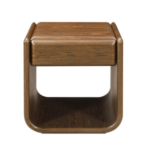 English Elm Lanza Mid-century Walnut Veneer End Table with Flush Drawer for Living Room B2726P524531