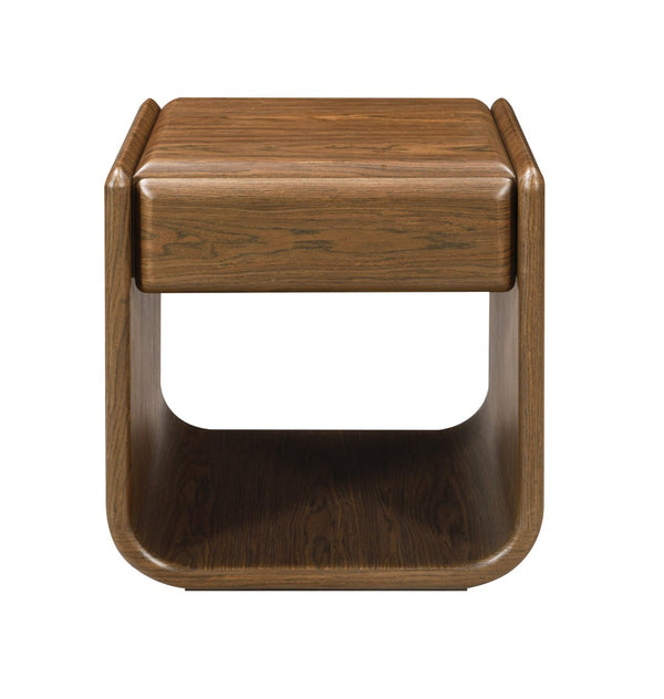 English Elm Lanza Mid-century Walnut Veneer End Table with Flush Drawer for Living Room B2726P524531