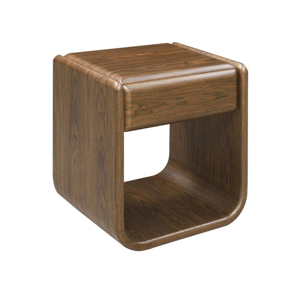 English Elm Lanza Mid-century Walnut Veneer End Table with Flush Drawer for Living Room B2726P524531