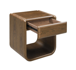 English Elm Lanza Mid-century Walnut Veneer End Table with Flush Drawer for Living Room B2726P524531