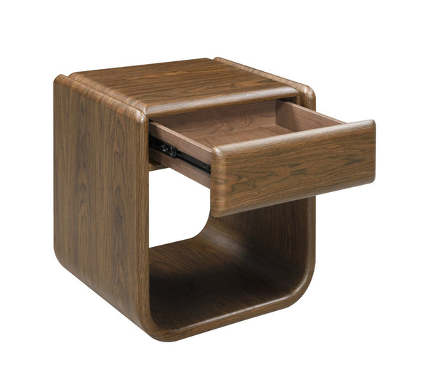 English Elm Lanza Mid-century Walnut Veneer End Table with Flush Drawer for Living Room B2726P524531
