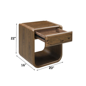 English Elm Lanza Mid-century Walnut Veneer End Table with Flush Drawer for Living Room B2726P524531