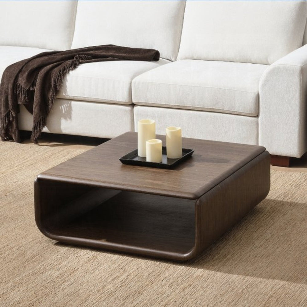 English Elm Lanza Square Walnut Veneer Coffee Table with Open Shelf for Modern Living Rooms B2726P524556