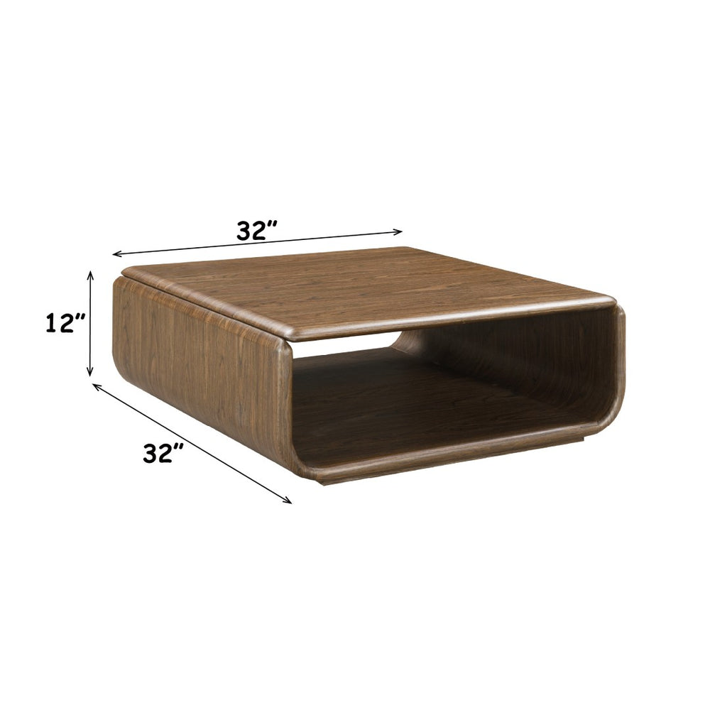 English Elm Lanza Square Walnut Veneer Coffee Table with Open Shelf for Modern Living Rooms B2726P524556
