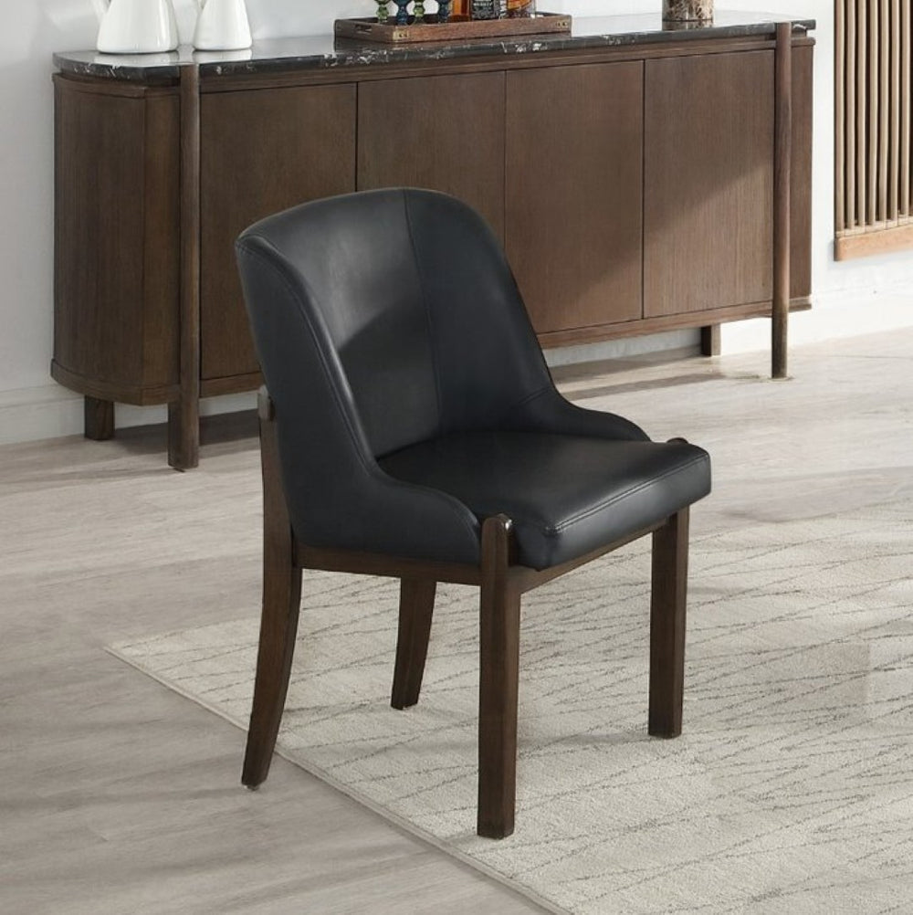 English Elm Estella Leatherette Upholstered Dining Side Chairs with Walnut Legs Set of 2 Black B2726P524557