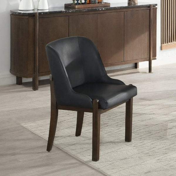 English Elm Estella Leatherette Upholstered Dining Side Chairs with Walnut Legs Set of 2 Black B2726P524557