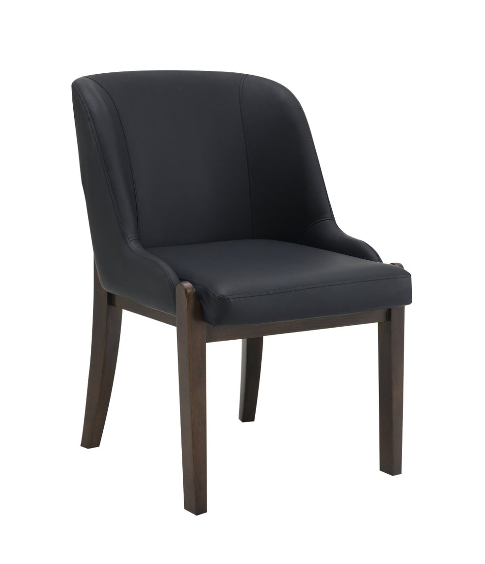 English Elm Estella Leatherette Upholstered Dining Side Chairs with Walnut Legs Set of 2 Black B2726P524557