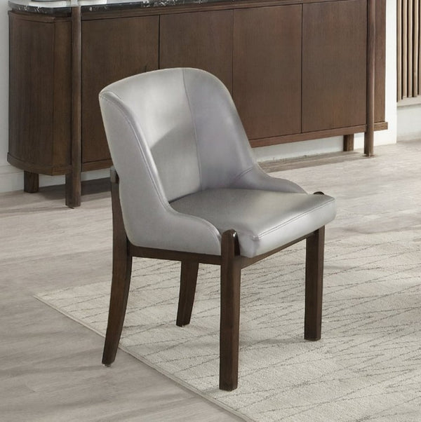 English Elm Estella Leatherette Upholstered Dining Side Chairs with Walnut Legs Set of 2 Gray B2726P524559