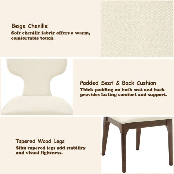 English Elm Koen Chenille Upholstered Dining Side Chairs with Oak Veneer Frame Set of 2 Beige/Brown Oak B2726P524572