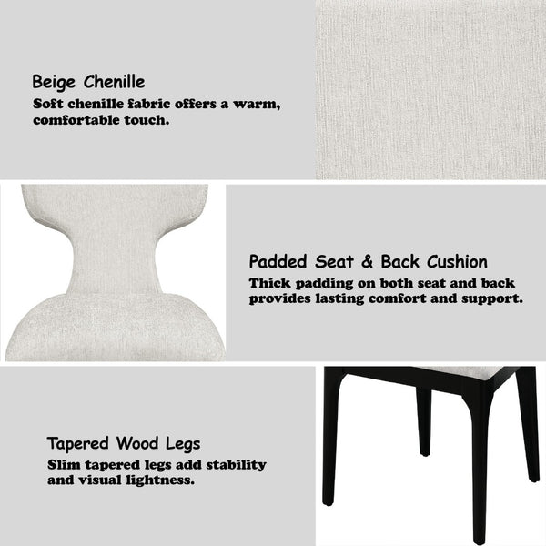 English Elm Koen Chenille Upholstered Dining Side Chairs with Oak Veneer Frame Set of 2 Beige/Black B2726P524574