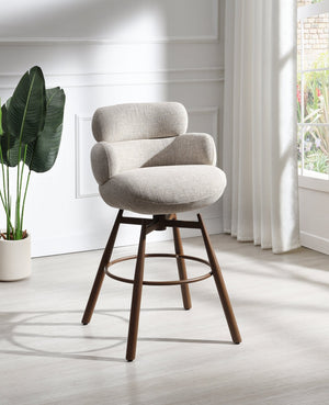 English Elm Jena Chenille Swivel Counterstool with Walnut Legs Padded Seat for Kitchen Islands B2726P529417