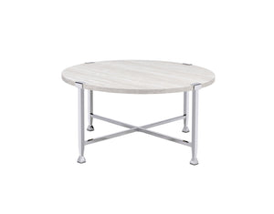 English Elm Brecon Round White Oak Veneer Coffee Table with Open Chrome X Base for Modern Living B2726P532095