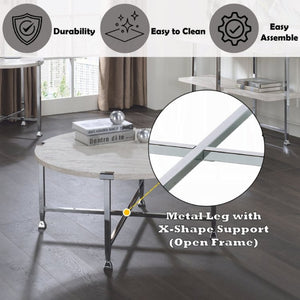 English Elm Brecon Round White Oak Veneer Coffee Table with Open Chrome X Base for Modern Living B2726P532095