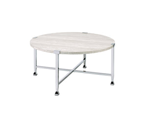 English Elm Brecon Round White Oak Veneer Coffee Table with Open Chrome X Base for Modern Living B2726P532095