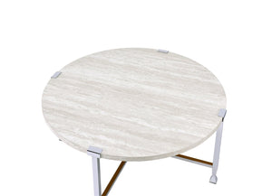 English Elm Brecon Round White Oak Veneer Coffee Table with Open Chrome X Base for Modern Living B2726P532095