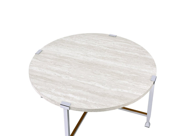 English Elm Brecon Round White Oak Veneer Coffee Table with Open Chrome X Base for Modern Living B2726P532095