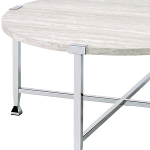 English Elm Brecon Round White Oak Veneer Coffee Table with Open Chrome X Base for Modern Living B2726P532095