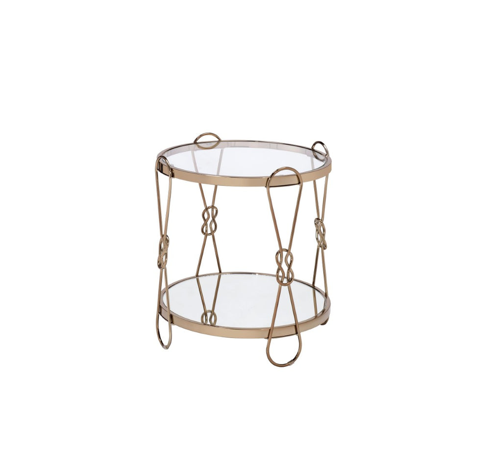 English Elm Zekera Glam Mirrored Drum End Table with Champagne Frame for Living Room B2726P532096
