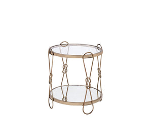 English Elm Zekera Glam Mirrored Drum End Table with Champagne Frame for Living Room B2726P532096