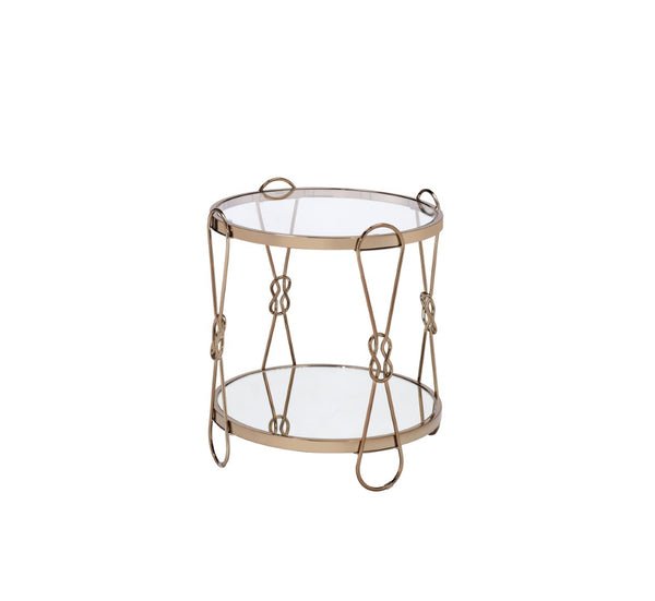 English Elm Zekera Glam Mirrored Drum End Table with Champagne Frame for Living Room B2726P532096