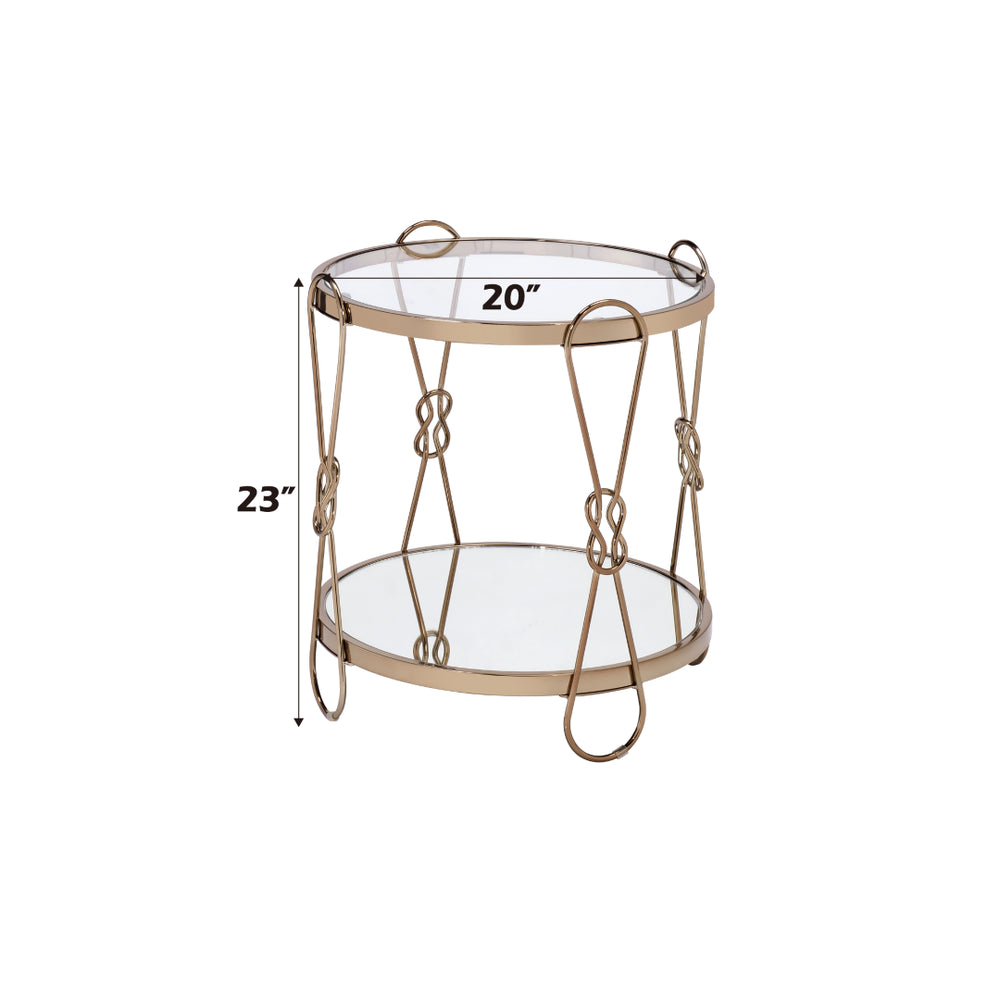 English Elm Zekera Glam Mirrored Drum End Table with Champagne Frame for Living Room B2726P532096