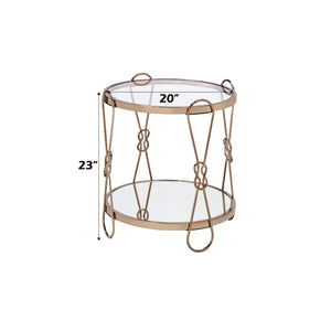 English Elm Zekera Glam Mirrored Drum End Table with Champagne Frame for Living Room B2726P532096