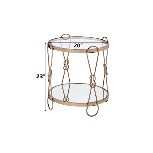 English Elm Zekera Glam Mirrored Drum End Table with Champagne Frame for Living Room B2726P532096