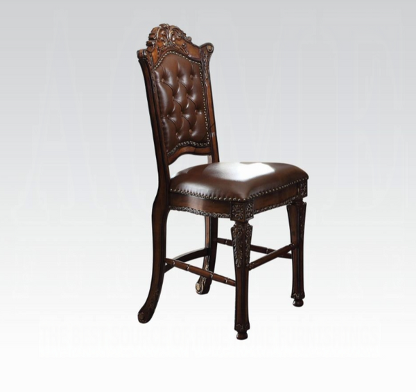 English Elm Vendome Button Tufted Pu Leather Barstools with Carved Floral Wood Legs Set of 2 B2726P537269