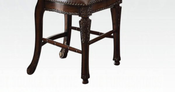 English Elm Vendome Button Tufted Pu Leather Barstools with Carved Floral Wood Legs Set of 2 B2726P537269