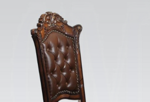 English Elm Vendome Button Tufted Pu Leather Barstools with Carved Floral Wood Legs Set of 2 B2726P537269