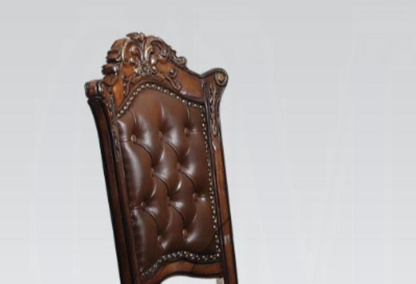 English Elm Vendome Button Tufted Pu Leather Barstools with Carved Floral Wood Legs Set of 2 B2726P537269
