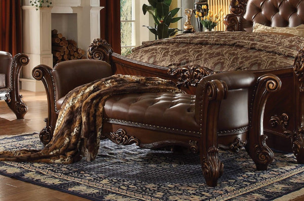 English Elm Vendome Button Tufted Leatherette Bench with Nailhead Trim and Scrolled Legs B2726P555759