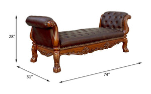 English Elm Vendome Button Tufted Leatherette Bench with Nailhead Trim and Scrolled Legs B2726P555759