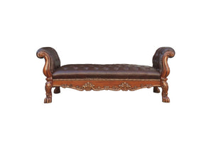 English Elm Vendome Button Tufted Leatherette Bench with Nailhead Trim and Scrolled Legs B2726P555759