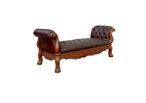 English Elm Vendome Button Tufted Leatherette Bench with Nailhead Trim and Scrolled Legs B2726P555759
