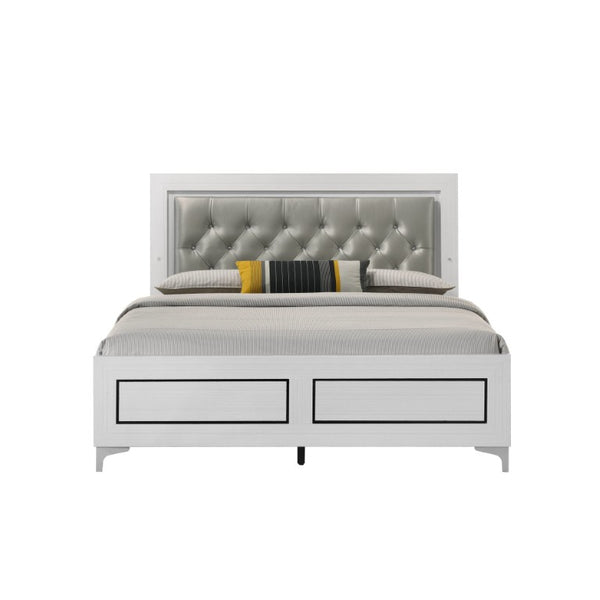 English Elm Casilda Queen Bed Diamond Tufted Leatherette Headboard with Built in LED Lighting B2726P577478