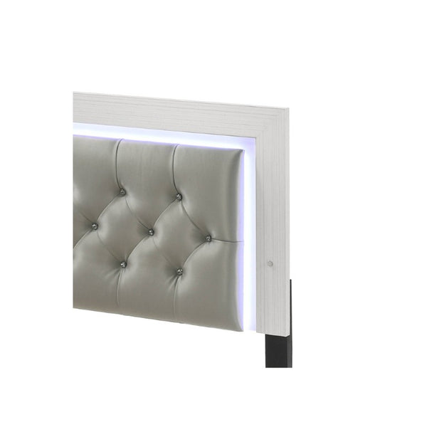 English Elm Casilda Queen Bed Diamond Tufted Leatherette Headboard with Built in LED Lighting B2726P577478