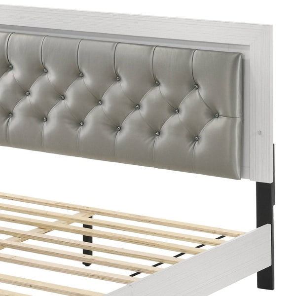 English Elm Casilda Queen Bed Diamond Tufted Leatherette Headboard with Built in LED Lighting B2726P577478