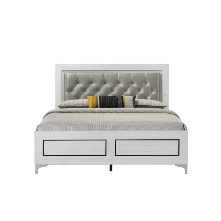 English Elm Casilda Tufted Leatherette Eastern King Bed with LED Ambient Lighting and Chrome Legs B2726P577479