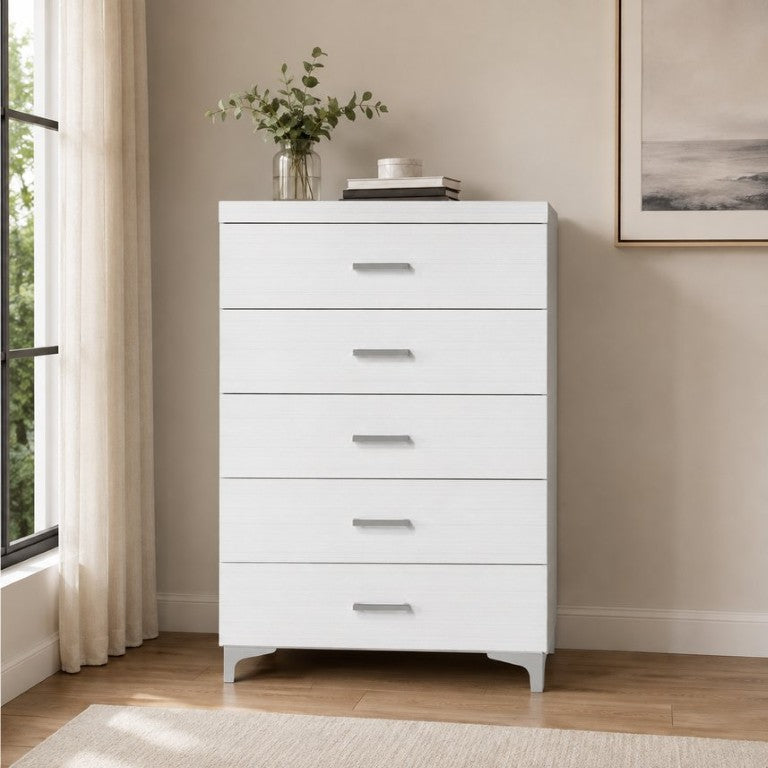 English Elm Casilda Tall White Chest of Drawers with Dovetail Joinery for Bedroom Storage B2726P577480