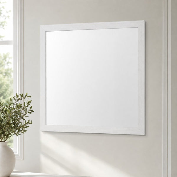 English Elm Casilda Square Wall Mirror with White Frame for Bedroom or Vanity Display B2726P578318