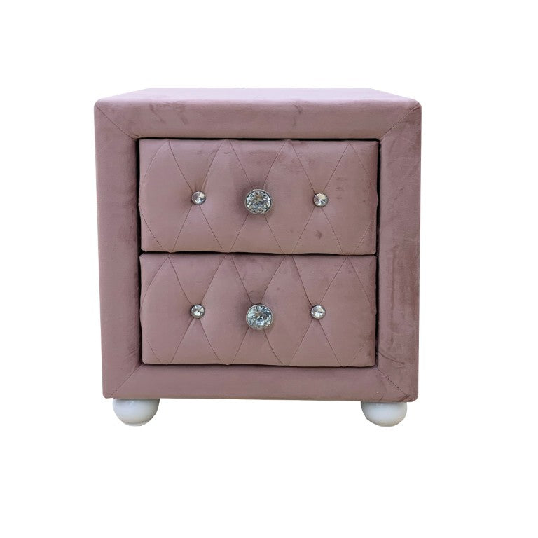 English Elm Reggie Blush Upholstered Nightstand 2 Drawer Bedside Table for Glam Bedroom Decor B2726P580883