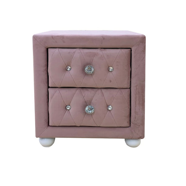 English Elm Reggie Blush Upholstered Nightstand 2 Drawer Bedside Table for Glam Bedroom Decor B2726P580883
