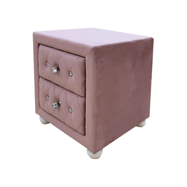 English Elm Reggie Blush Upholstered Nightstand 2 Drawer Bedside Table for Glam Bedroom Decor B2726P580883