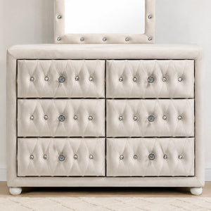 English Elm Reggie Upholstered Six Drawer Dresser Foam Padded Fabric Finish for Modern Bedroom B2726P580915